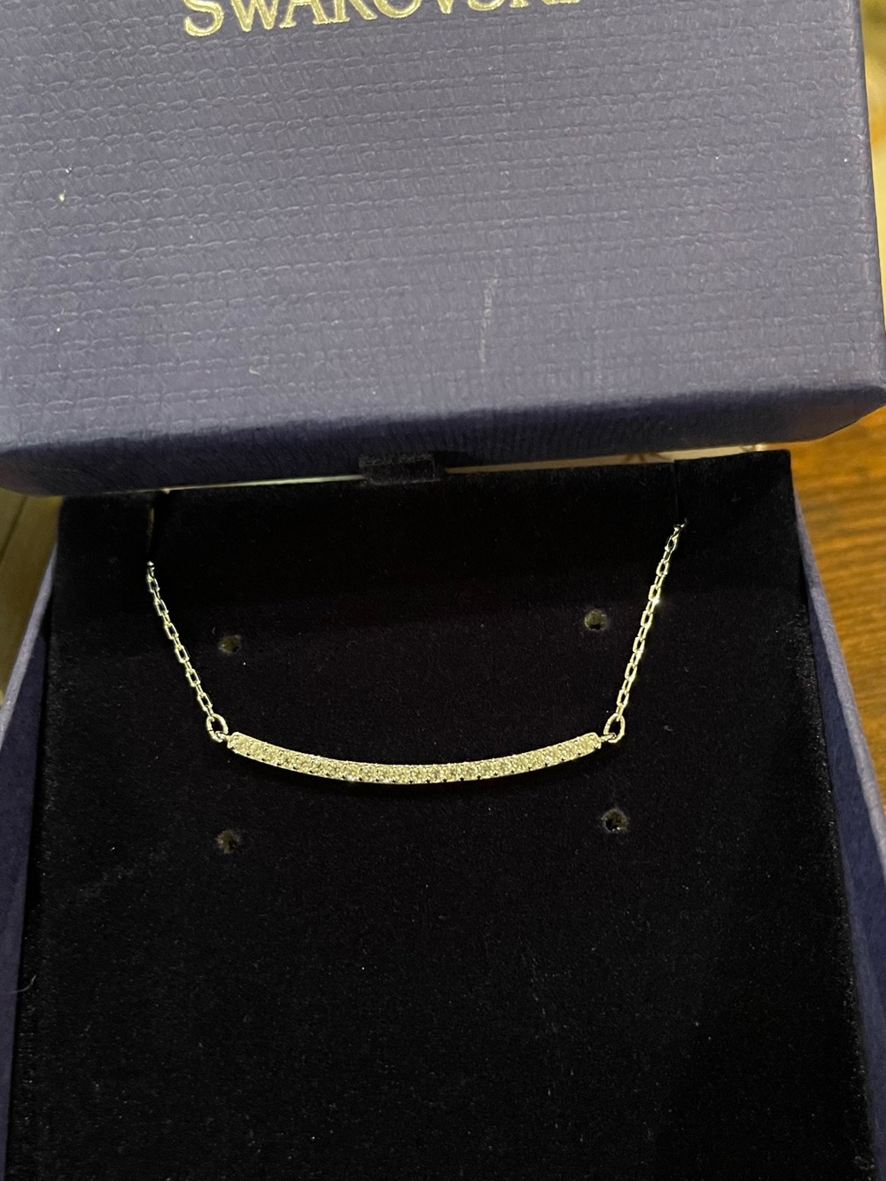 Swarovski Silver Pavé Curved Bar Necklace with Clear Crystals